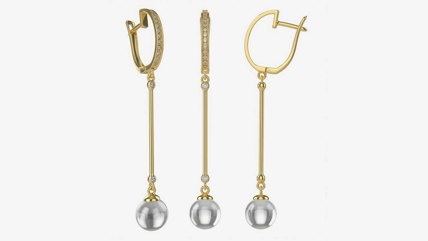 Earrings Diamond Gold Jewelry 01 3D Model .c4d .max .obj .3ds .fbx .stl .blend 