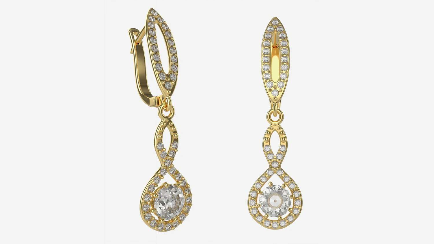 Earrings Diamond Gold Jewelry 02 3D Model .c4d .max .obj .3ds .fbx .stl .blend 