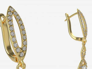 Earrings Diamond Gold Jewelry 02 3D Model