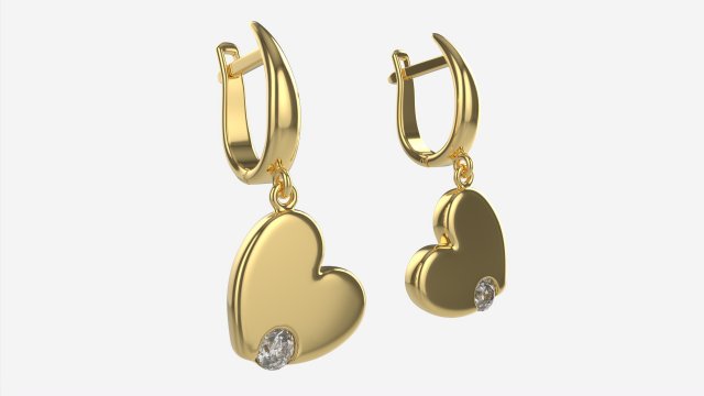 Earrings Heart Shape Diamond Gold Jewelry 03 Model 3D .c4d .max .obj .3ds .fbx .stl .blend 
