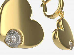 Earrings Heart Shape Diamond Gold Jewelry 03 3D Model