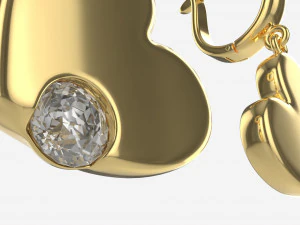Earrings Heart Shape Diamond Gold Jewelry 03 3D Model