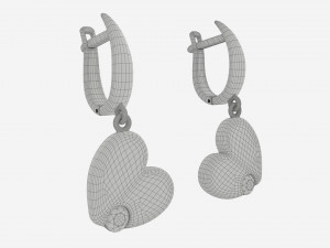 Earrings Heart Shape Diamond Gold Jewelry 03 Model 3D
