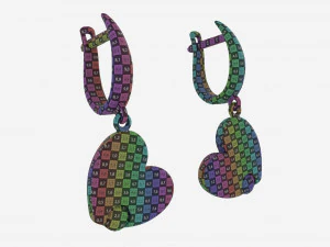 Earrings Heart Shape Diamond Gold Jewelry 03 3D Model