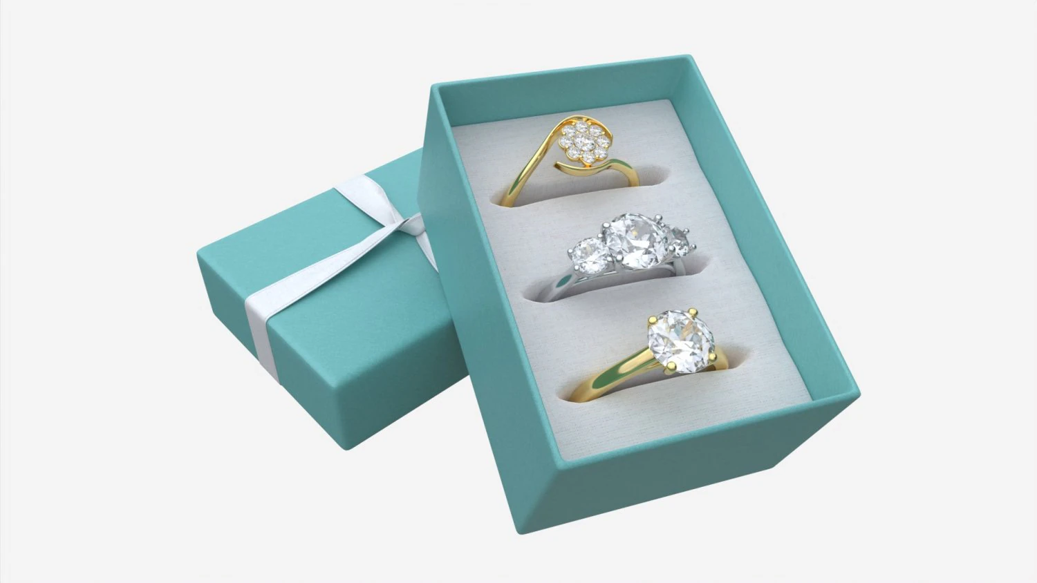 Jewelry Box with Rings and Ribbon open 3D Model .c4d .max .obj .3ds .fbx .stl .blend 