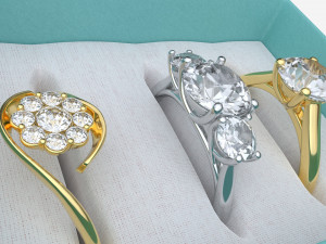 Jewelry Box with Rings and Ribbon open Modèle 3D