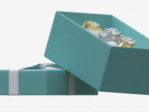Jewelry Box with Rings and Ribbon open 3D Model