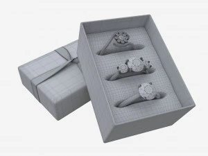 Jewelry Box with Rings and Ribbon open 3D Model