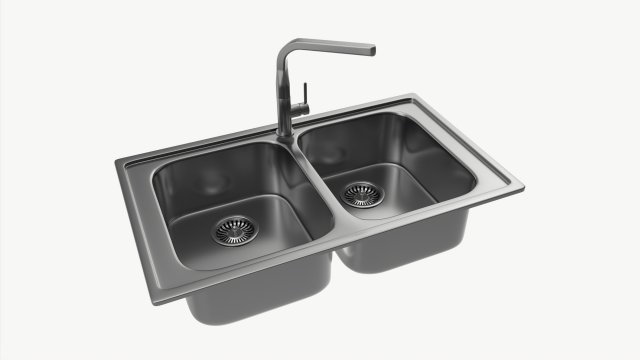 Kitchen Sink Faucet 05 stainless steel Modello 3D .c4d .max .obj .3ds .fbx .stl .blend 