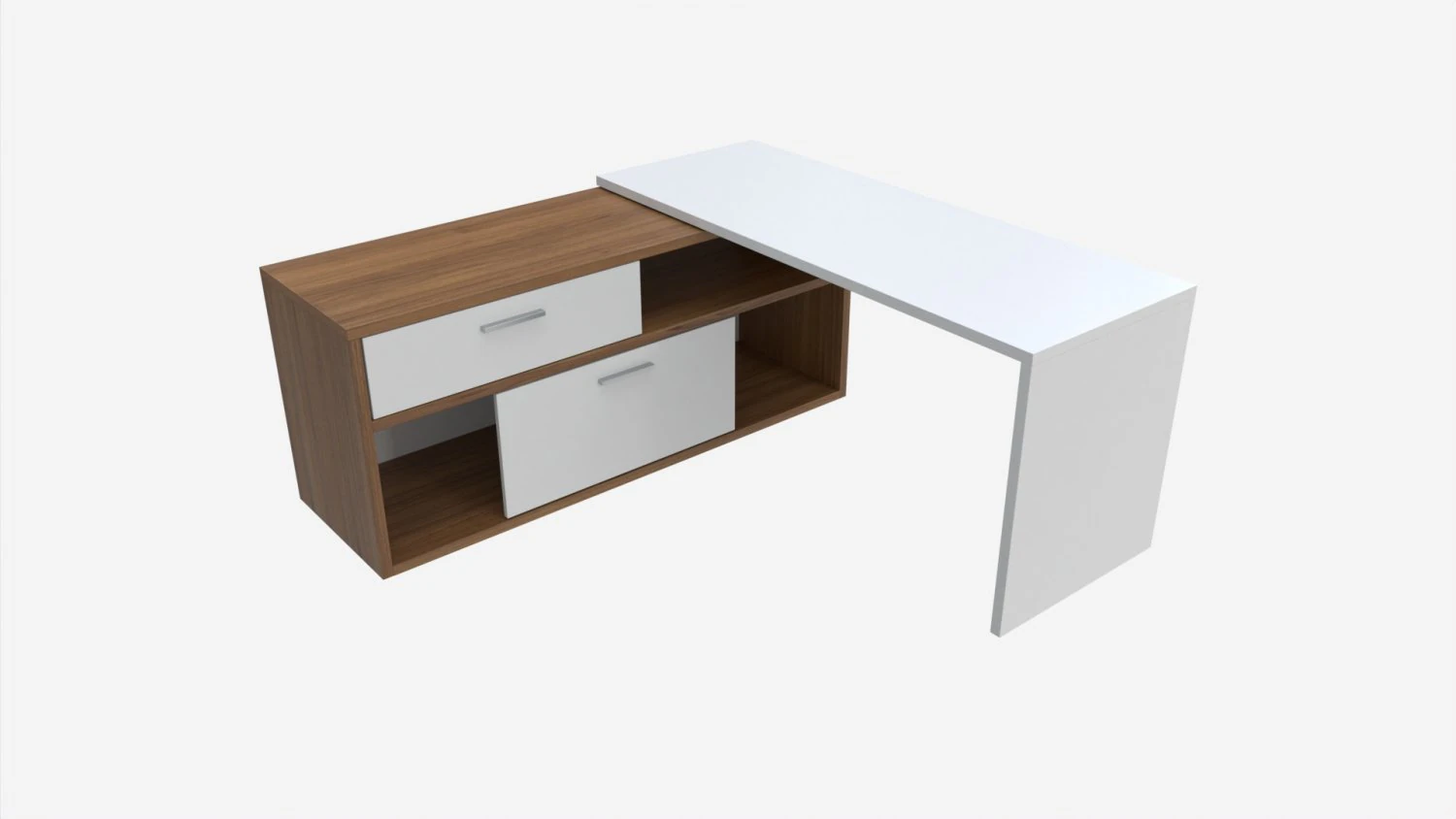 Office Desk L-shape 3D Model .c4d .max .obj .3ds .fbx .stl .blend 