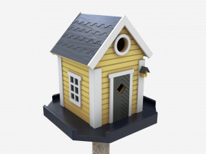 Outdoor Garden Birdhouse on Pillar 3D Model
