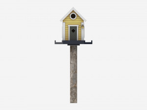 Outdoor Garden Birdhouse on Pillar 3D Model