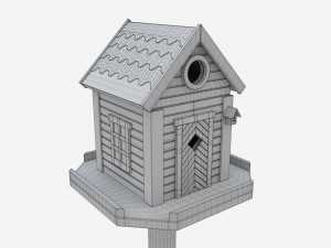 Outdoor Garden Birdhouse on Pillar 3D Model
