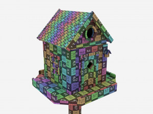 Outdoor Garden Birdhouse on Pillar 3D Model
