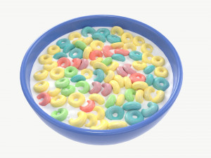 Bowl of Colored Cheerios with Milk 3D Model