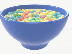 Bowl of Colored Cheerios with Milk Modèle 3D