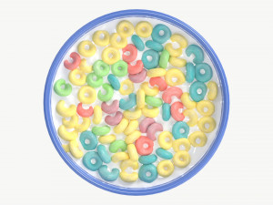 Bowl of Colored Cheerios with Milk Modèle 3D