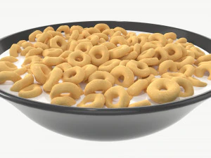 Bowl of Honey Cheerios with Milk 3D Model