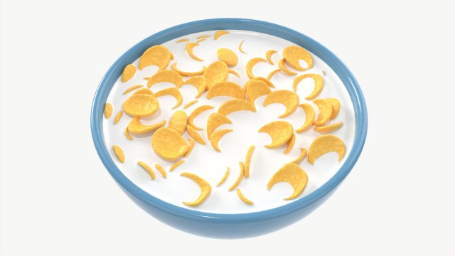 Bowl with Cornflakes 02 Model 3D .c4d .max .obj .3ds .fbx .stl .blend 