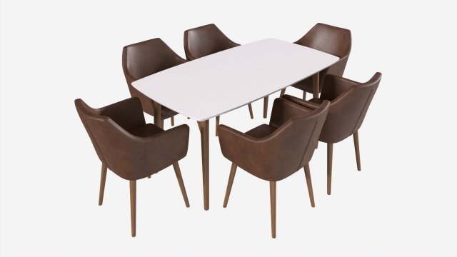 Dining set Nagano table 6 chairs 3D Model .c4d .max .obj .3ds .fbx .stl .blend