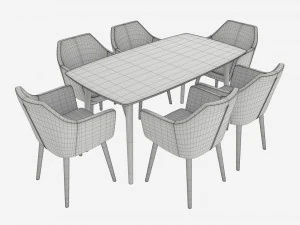 Dining set Nagano table 6 chairs 3D Model