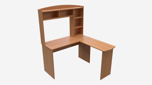 L-shape Computer Desk with Shelf 3D-Modell .c4d .max .obj .3ds .fbx .stl .blend 