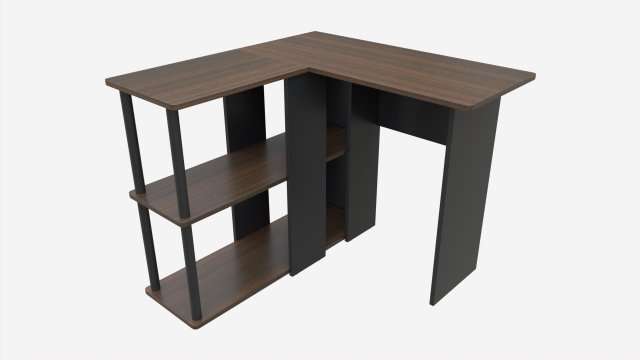L-shape Desk with Bookshelf 3D Model .c4d .max .obj .3ds .fbx .stl .blend 