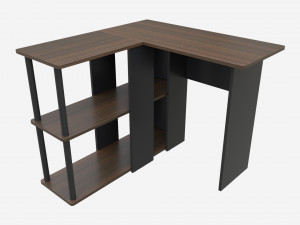 L-shape Desk with Bookshelf 3D Model