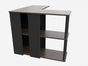 L-shape Desk with Bookshelf 3D Model