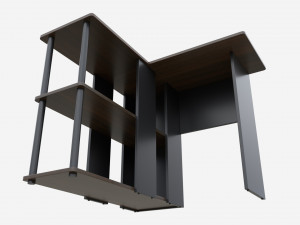 L-shape Desk with Bookshelf 3D Model