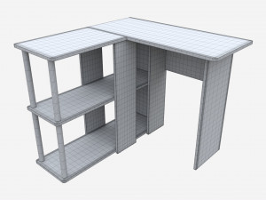 L-shape Desk with Bookshelf 3D Model