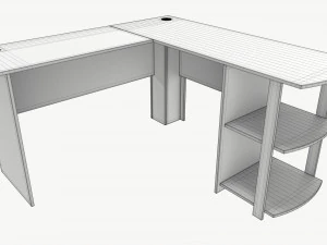 L-shape Desk with Side Bookshelves 3D Model