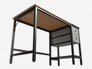 Office Desk with Drawers and Shelf 3D मॉडल