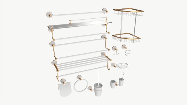 Bathroom Accessory Set Shelf Hanger Modelo 3D .c4d .max .obj .3ds .fbx .stl .blend 
