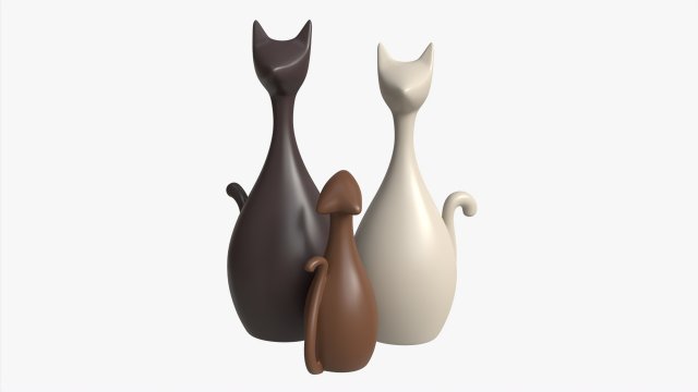 Abstract Animal Cat Ceramic Figurine Set 3D 모델 .c4d .max .obj .3ds .fbx .stl .blend 