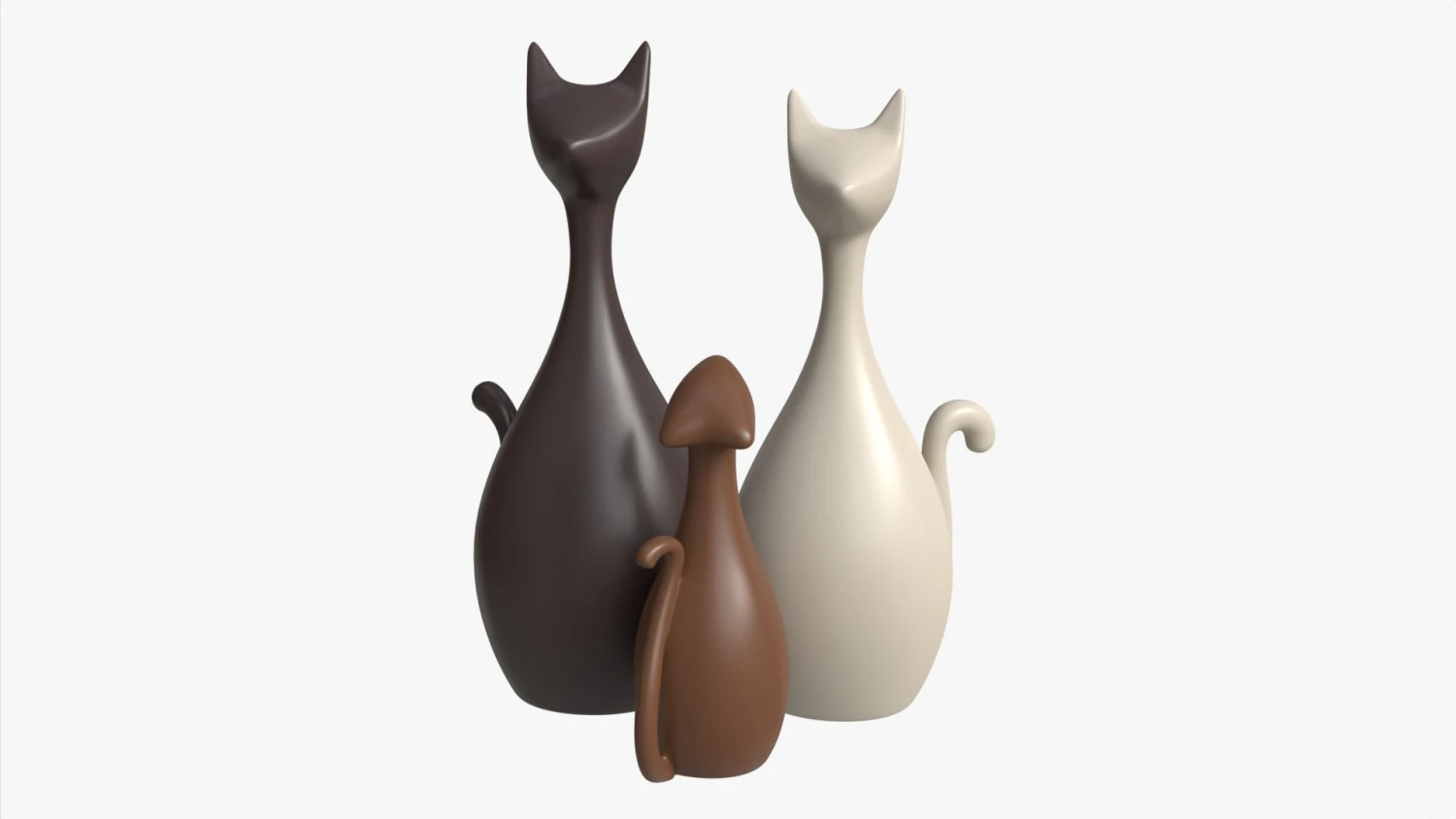 Abstract Animal Cat Ceramic Figurine Set 3D Model .c4d .max .obj .3ds .fbx .stl .blend 