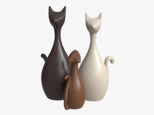 Ensemble de figurines en c&eacute;ramique de chat animal abstrait Modèle 3D