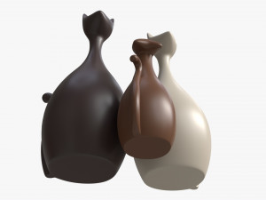 Abstract Animal Cat Ceramic Figurine Set 3D 모델
