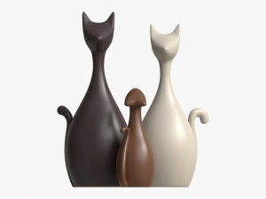 Abstract Animal Cat Ceramic Figurine Set 3D Model