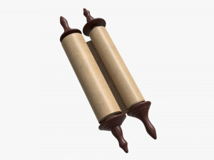 Ancient Scroll With Wooden Rods Old text 03 Model 3D