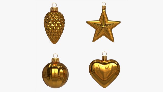 Christmas Tree Balls Set Gold Glossy Model 3D .c4d .max .obj .3ds .fbx .stl .blend 