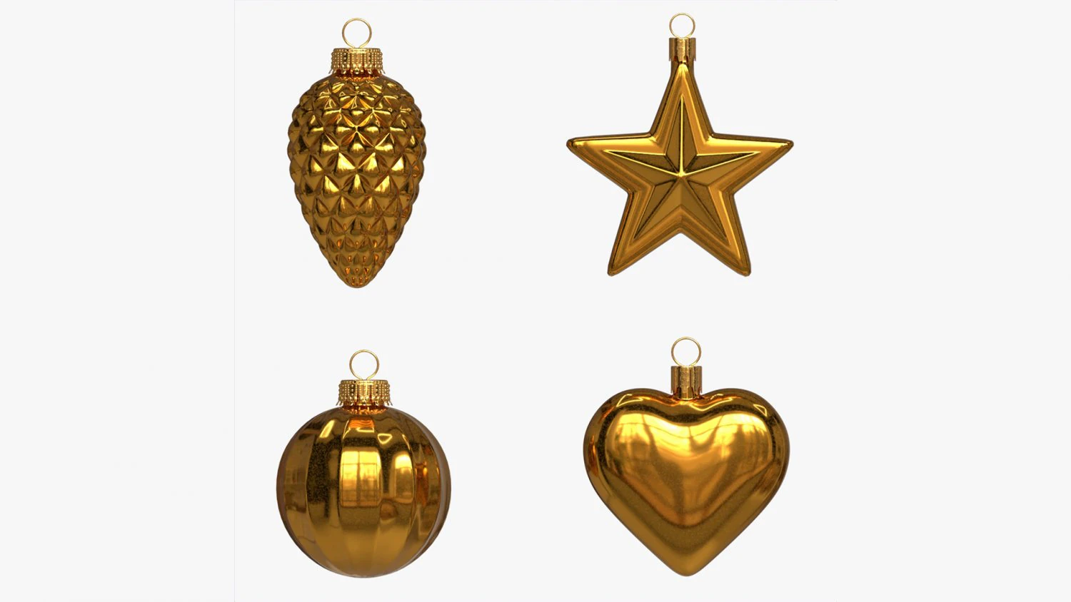 Christmas Tree Balls Set Gold Glossy 3D Model .c4d .max .obj .3ds .fbx .stl .blend