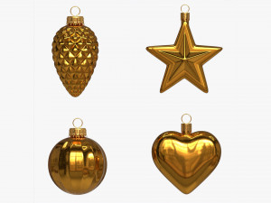 Christmas Tree Balls Set Gold Glossy 3D Model