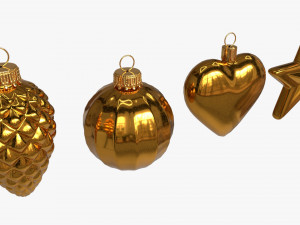 Christmas Tree Balls Set Gold Glossy Model 3D