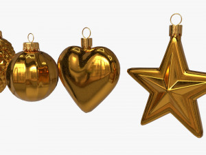 Christmas Tree Balls Set Gold Glossy Model 3D