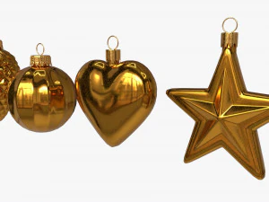 Christmas Tree Balls Set Gold Glossy 3D Model