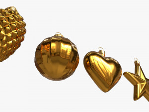 Christmas Tree Balls Set Gold Glossy Model 3D