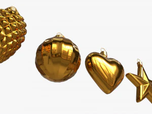 Christmas Tree Balls Set Gold Glossy 3D Model