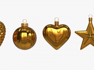 Christmas Tree Balls Set Gold Glossy Model 3D