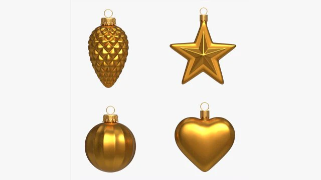 Christbaumkugeln Set Gold Matt 3D Modell .c4d .max .obj .3ds .fbx .stl .blend 
